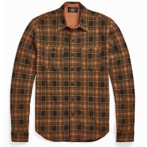 NWT RRL Ralph Lauren Ottoman Houston Workshirt Plaid Button Up Shirt Mens Size M